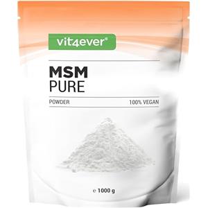 Vit4ever Polvere di MSM - 1 kg (1000 g) - 99,9% Metilsulfonilmetano Cristallino Puro - Fattore Mesh 40-80 - Zolfo Organico - Vegano, Senza Additivi