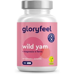 Gloryfeel Wild Yam (312 mg) con Ferro,Magnesio,Agnocasto e Alchemilla,Integratore Igname Selvatico per Contrastare i Disturbi PMS e Menopausa,180Capsule per 3Mesi di Scorta,100% Vegan,Senza Additivi