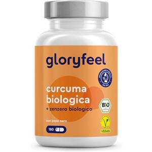 Gloryfeel Curcuma ad Alto Dosaggio 3330 mg, 180 Capsule di Curcumina con Pepe Nero e Zenzero, Integratore Bio Antiossidante per Supportare le Funzioni Digestive*, 100% Vegan, Senza Additivi