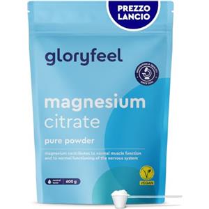Gloryfeel Magnesio Citrato in Polvere 600g - Per Muscoli, Nervi ed Equilibrio Elettrolitico* - Magnesio Elementare Ideale per Sportivi - Facile da Dosare, Solubile e Vegano - Qualità Testata in Laboratorio