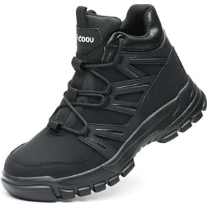 COOU Scarponi Antinfortunistiche Uomo Donna Alte Scarpe Antinfortunistiche Leggere Antiscivolo Scarponi da Lavoro con Punta in Acciaio Nero 40