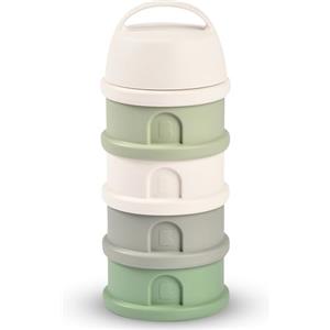 BÉABA, Scatola dosatrice per latte impilabile, 100% ermetica, 4 scomparti, Made in France, Grande capacità, Uso Evolutif Cotton White/Sage green