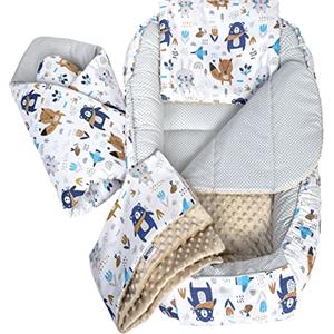 Medi Partners Riduttore Lettino Neonato - 100x60x15 Nido Antisoffoco Neonati 5-Parti Bozzolo Culla per Bebè neonata bilaterale Cuscino 100% Cotone (Boho Animali con Minky beige)