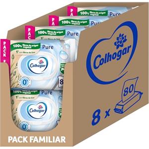 Colhogar Pure Moist 8x80 - Carta igienica umida usa e getta, senza alcool, pelli sensibili, dermatologicamente testata, confezione da 640 salviettine umidificate e monouso per WC