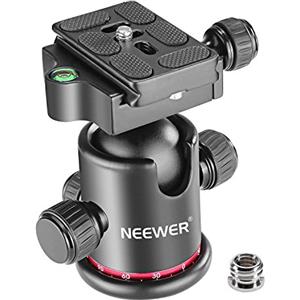 NEEWER Testa a Sfera per Treppiede 36MM Panoramica a 360° Piastra a Sgancio Rapido Arca, Vite 1/4" Filettato 3/8", Carico Massimo 17,6 lb/8 kg, per Monopiede, Fotocamera DSLR, Videocamera (Rosso)