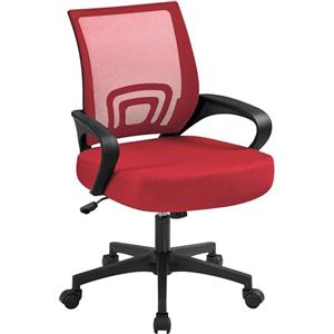 Yaheetech Sedia da Scrivania Ufficio Ergonomica Girevole Reclinabile in Rete Traspirante Altezza Regolabile con Braccioli e Rotelle Portata 136 kg Rossa