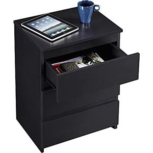 Yaheetech Comodino Camera da Letto Cassettiera Bianco con 3 Cassetti Mobiletto Moderno Tavolino Lato in Legno MDF per Soggiorno 45 x 35 x 60,5 cm Nero