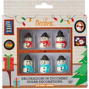 Decora, 0500449, Confezione da 6 Decorazioni Pupazzi di Neve 3D, In Zucchero