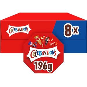 Celebrations, Snack Assortiti al Cioccolato, Praline Miste al Cioccolato Mars, Bounty, Snickers, Twix, Maltesers e Altri Ancora, 8 Scatole da 196g, Cioccolatini Natalizi