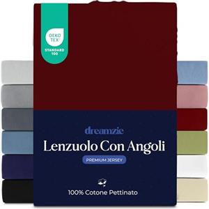 Dreamzie Lenzuola Matrimoniali Cotone 140x200 cm, Altezza Materasso fino a 22 cm - Coprimaterasso Matrimoniale - Borgogna - Certificato senza Prodotti Chimici (Oeko TEX)