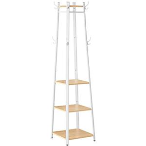 VASAGLE Appendiabiti da Terra, Attaccapanni con 4 Ripiani, Appendi Abiti Sciarpe Borse Ombrelli, Struttura in Metallo, Ingresso Camera da Letto, Rovere Dorato e Bianco Nuvola LCR080W09