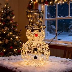 LEDYA Pupazzo di Neve Luminoso Natalizio 31 cm con 400 LED Bianco Caldo, Decorazione per Interni ed Esterni con Timer, Alimentazione a Rete, Ideale per Camera, Giardino e Feste