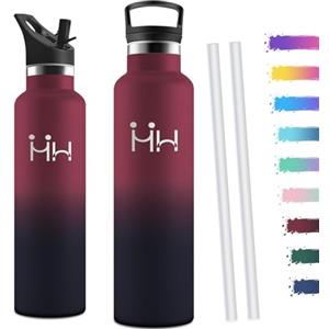 Motswedi Borraccia Termica 1 litro, con Cannuccia, Borracce Termiche, Doppia Parete, Bottiglia Termica, Acciaio Inox, Borraccia a Prova di Perdite, per Palestra, Campeggio, Outdoor, Rosso & Nero