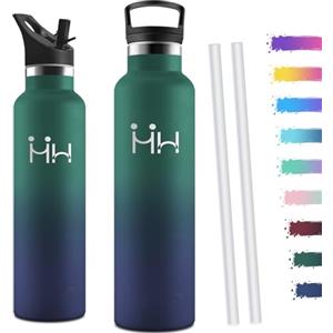 Motswedi Borraccia Termica 1 litro, con Cannuccia, Borracce Termiche, Doppia Parete, Bottiglia Termica, Acciaio Inox, Borraccia a Prova di Perdite, per Palestra, Campeggio, Outdoor, Verde & Blu