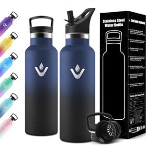 Motswedi Borraccia Termica 750ml, Doppia Parete, Bottiglia Termica, a Prova di Perdite, Borraccia con Cannuccia, Acciaio Inox, Borracce Termiche, per Campeggio, Palestra, Blu Scuro & Nero