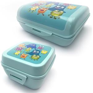 Fackelmann Set 2 Lunch Box Contenitori Alimentari per Bambini con Chiusura a Clip, Portapranzo in Plastica BPA-Free con Design Mostrini, Lavabile in Lavastoviglie e Sicuro per gli Alimenti
