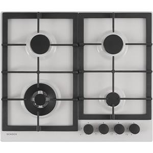 SCHOCK | Piano Cottura 4 Fuochi Gas Professional PC60 con Manopole Nere Opache Soft Touch, Griglie in Ghisa, Valvole di Sicurezza, New Alumina, 585x500 mm
