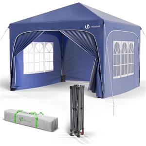 VOUNOT® Gazebo Pieghevole 3x3m Impermeabile, Tenda Esterno Resistente con 4 Pareti Laterali, 4 Sacchi di Sabbia e Sacca di Trasporto, Padiglione Pop up da Giardino, Blu