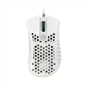 Noua Myst Mouse Gaming RGB con Cavo USB, Sensore Ottico Pixart 3325 fino a 10000 DPI, 7 Pulsanti Programmabili, Software Incluso, Mouse da Gioco Leggero 68g con Struttura a Nido d'Ape, Bianco