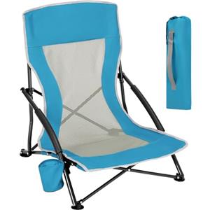 WOLTU Sedia da Spiggia/Campeggio Bassa Pieghevole, Sedia Portatile da Esterno Leggera con Schienale in Rete Traspirante, Portabicchieri, Borsa di Trasporto, Blu