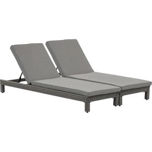 Outsunny Set 2 Sdraio da Giardino Cuscino Imbottito Regolabile su 6 Livelli in Rattan 196 x 65 x 22 cm, Grigio