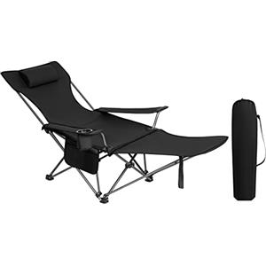 WOLTU Sedia da Campeggio Portatile Reclinabile, Sedia Pieghevole Esterno con Poggiapiedi, Poggiatesta e Borsa da Trasporto, per Pesca, Giardino, Nero