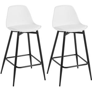 Klihome Sgabelli da Cucina, Sgabelli da Bar Set di 2, Sgabelli da Bar per Colazione con Schienale, con Sedile in PP Imbottito e Struttura in Metallo con Poggiapiedi, Bianco, K0002BH-2