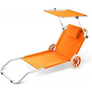 Casaria® Lettino da Spiaggia Kreta Pieghevole Trasportabile 2 Ruote con Cuscino Tettuccio Parasole Sdraio Prendisole
