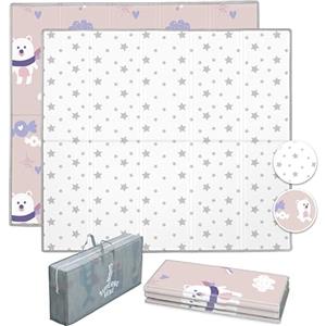 SUPERBE BEBE Tappeto Gioco Bambini Pieghevole 180x200x1.5cm Palestrina Neonato Montessori Reversibile Non Tossico E Impermeabile In Schiuma Per Bimbi. Palestra Neonati - Tappeto Tummy Time Neonati - Regalo Bambino