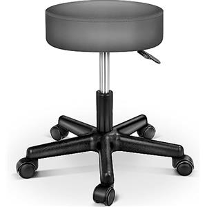 TRESKO® Sgabello da Lavoro Girevole per Salone Estetico e Ambulatorio Medico, con Rotelle, Rotazione Libera di 360°, 10 cm di Imbottitura (Grigio)