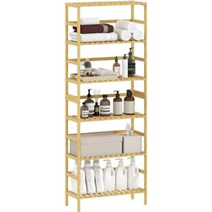 HOMCOM Scaffale Portaoggetti in Bambù a 6 Ripiani, Libreria Scaffale Moderno con Ripiani Regolabili, per Bagno, Soggiorno, Camera da Letto, Studio e Ufficio, Legno Naturale