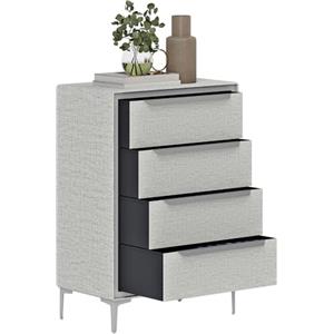 HOMCOM Cassettiera 4 Cassetti in Tessuto Effetto Lino, Cassettiera Camera da Letto Elegante e Moderna con Struttura in Acciaio per Ingresso e Soggiorno, 60x36x88 cm, Grigio