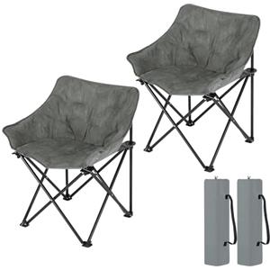 WOLTU Set di 2 Sedie da Campeggio, Pesca, Pieghevoli e Portatili, per Esterno, Picnic, Spiaggia, Con Custodia, in Finto Suede e Tessuto Oxford, Grigio Scuro, 63x44,5x73,5cm