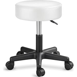 TRESKO, sgabello girevole da lavoro, per estetiste, per studi, regolabile in altezza, con ruote, girevole a 360°, superficie imbottita da 10 cm e 8 colori
