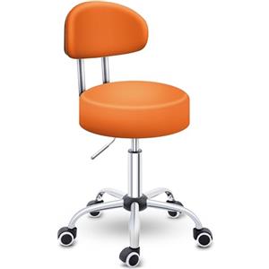 TRESKO® Sgabello con rotelle con schienale arancione | Sgabello da lavoro regolabile in altezza 46-58 cm | Sgabello girevole con rotelle | Sedia da ufficio sgabello sedia girevole sgabello per