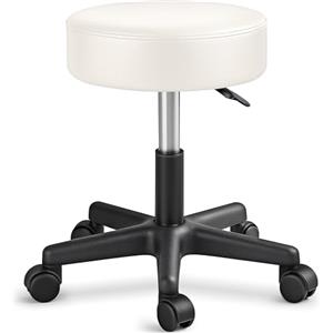 TRESKO, sgabello girevole da lavoro, per estetiste, per studi, regolabile in altezza, con ruote, girevole a 360°, superficie imbottita da 10 cm e 8 colori