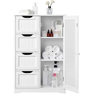 Yaheetech Cassettiera Camera da Letto con 4 Cassetti Armadietto Bianco a Terra da Salotto Bagno Cucina Mobiletto Ingresso Corridoio 56 x 30 x 82 cm