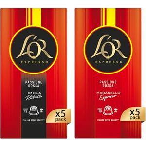 L'Or - Capsule Caffè Espresso Passione Rossa Confezione Mista - Kit Capsule di Alluminio Compatibili con Macchine Nespresso®* original - 10 Pacchetti [100 Caps: 50 Maranello, 50 Imola]