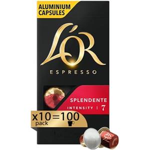 L'Or - Capsule Caffè Espresso Splendente - 100 Capsule in Alluminio - 10 pacchetti da 10 - Intensità 7 - Compatibili con Macchine Nespresso®* original