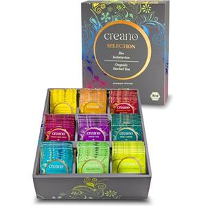 Creano Set Regalo Tisana Biologica - 90 Bustine di Tè alle Erbe in 9 Varietà Diverse | Infusi Bio Misti 180g, Idea Regalo Benessere e Relax*