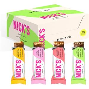 N!CK'S NICKS Mix di Barrette Proteiche, Keto Proteico Snack Bar 4g Net Carbs, 15g Proteine di 5g Collagene Senza Zucchero Aggiunti Low Carb Barretta Senza Glutine (9 Protein bars x 50 g)