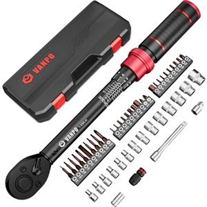 VANPO Chiave Dinamometrica 1/4", 1-25Nm Bici e Moto Chiave Dinamometrica Set, 49 Pezzi Chiavi Dinamometriche Kit di Manutenzione con 1/4"-3/8" Adattatori, 75mm Barra di Prolunga, Bussole, Punte