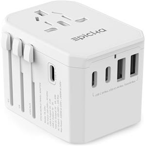 EPICKA Adattatore Universale da Viaggio 30W, Adattatore Presa Universale da Viaggio, Adattatore Giappone da Viaggio con 3 USB-C, 2 USB-A, Adattatore Spina per Italia USA UK Australia, Bianco