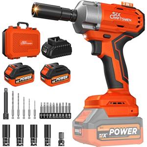 SIX CRAFTSMEN Avvitatore a Impulsi Brushless 700 N.m, 21V 1/2" Avvitatore a Percussione, Avvitatore ad Impulsi con 2 * 4.0Ah Batterie, Velocità Variabile, Ideale per Auto Familiare/Pickup/Tosaerba