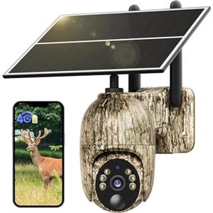 NUASI Fotocamera da Caccia 4G con SIM, 2K Telecamera Esterna con Pannello Solare e APP, 360° PTZ Fototrappola Infrarossi Invisibili, Visione Notturna a Colori, Audio a 2 Vie, Rilevamento Animali, IP66