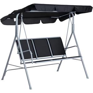 Outsunny Dondolo da Giardino 3 Posti con Tettuccio Parasole Regolabile Rimovibile, Dondolo da Esterno con Seduta Traspirante in Poliestere, Portata 240 kg, 171x108x154 cm, Nero