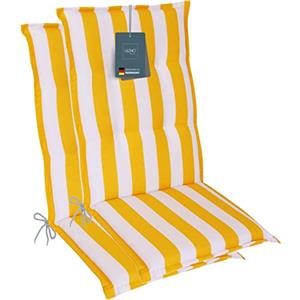 LILENO HOME - Cuscini per sedie a sdraio [set da 2 - ad alto schienale] a righe gialle - Comodi letti da utilizzare come cuscini per mobili da giardino - Cuscini per sedie da giardino e sedie