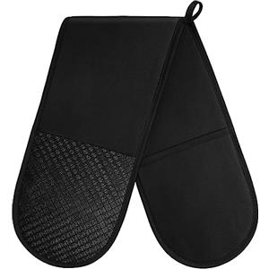AUAUY Guanti da Forno Doppi Neri Resistenti al Calore, Asciugamano in Spugna di Cotone di Qualità Morbido e Durevole, Doppio Guanto da Forno, Presine, Piatti Caldi per Cucina, Cucina, Griglia