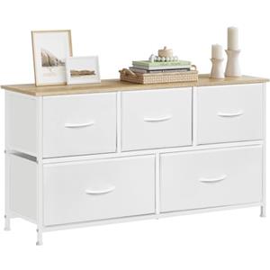 WOLTU Cassettiera Camera da Letto, Cassettiera con 5 Cassetti a 2 Livelli in Tessuto, Mobile con Cassetti Industriale, Struttura in Metallo e Legno, Bianco, 100x30x54cm, SSK005ws