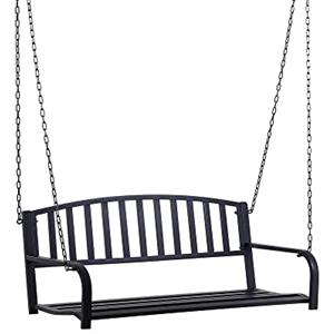 Outsunny Dondolo Sospeso da Giardino con 2 Posti, Romantica Panchina in Metallo Nero per Esterni, 127 x 60 x 47cm